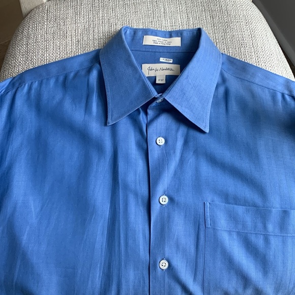 John W. Nordstrom Blue Herringbone Pattern Dress Shirt, Size 17-37 - Picture 12 of 12